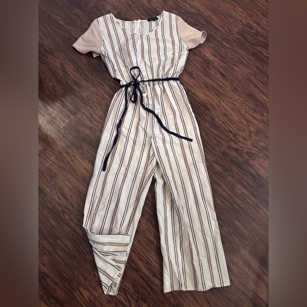 Roolee Beige and Black Striped Jumpsuit